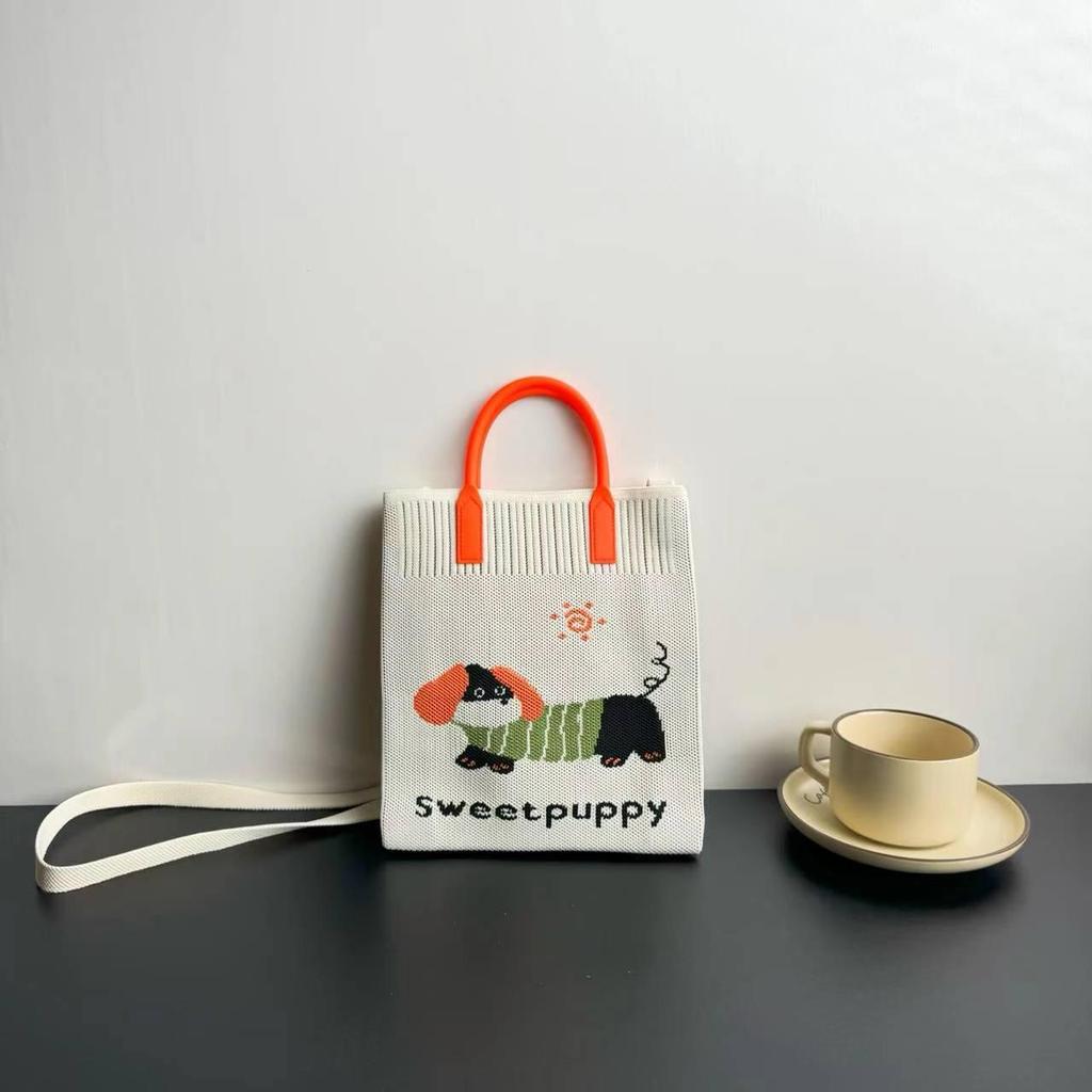 High-Capacity Cartoon Knit Shoulder Bag - Trendy Crossbody Handbag