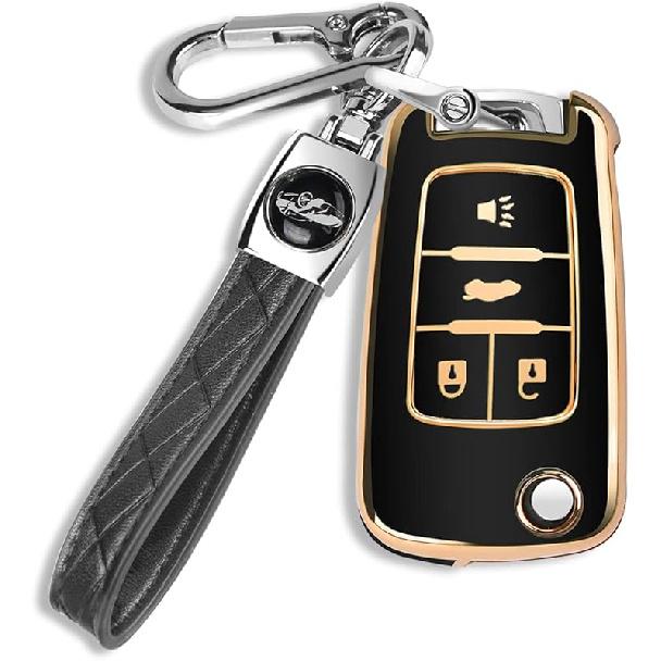 QBUC for Chevy Key Fob Cover Fit for 4 Buttons with Keychain,for Chevrolet Equinox Camaro Cruze Malibu Sonic Buick Terrain