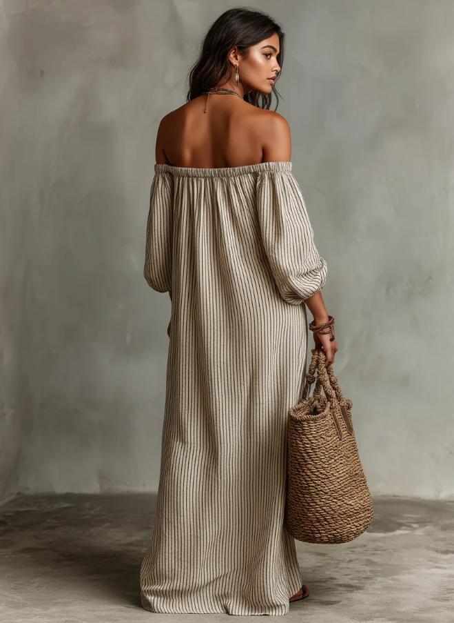 Elegant One-Shoulder Striped Summer Dress for Women