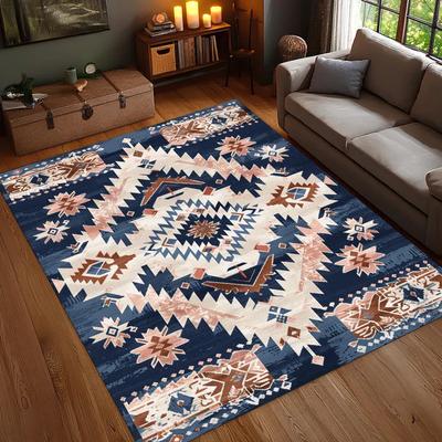American Native Indian Pattern Carpet Mat Rug Home Decor Vintage Ethnic Style Floor Area Rug Living Room Bedroom Dark Geometric