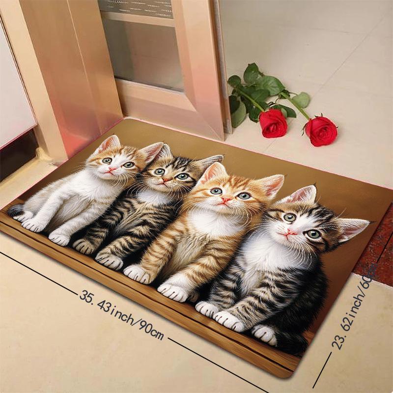 VIKAMA Cartoon Four Cats Rug Soft Doormat for Shoe Removal At Entrance Welcome Mat Carpet For Live Room Rug For Bedroom Home Dec