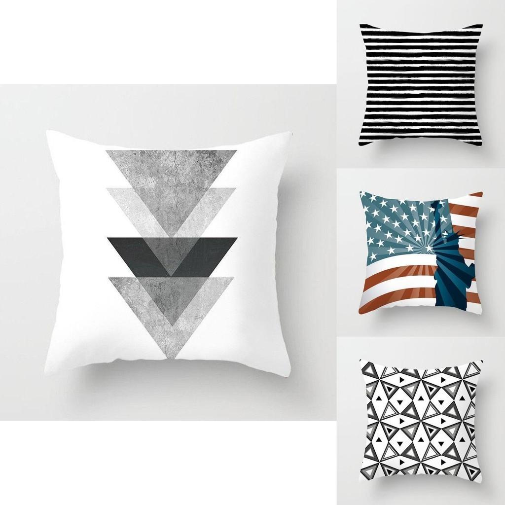 Premium Polyester Peach Skin Geometric Cushion Cover In Black White Gray For Elegant Touch