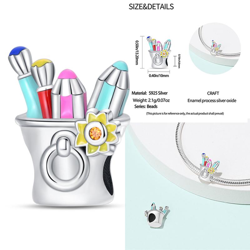 Copper Artist Brush Tools Color Palette Oil Painting Charms Girl Beads Fit Necklace Bracelets Diy Jewelry Gifts