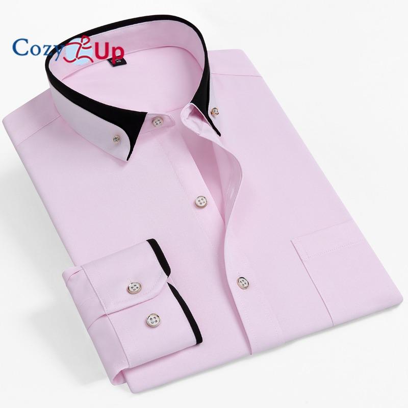 

Уютная эластичная рубашка с длинными рукавами, устойчивой к морщинам ромбовидной пряжкой и контрастным воротником, мужская деловая сезонная рубашка с карманами 41 розовый
