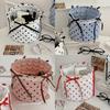 Stylish Nylon Dot Pattern Storage Bin With Ribbon For Makeup And Toy Organization