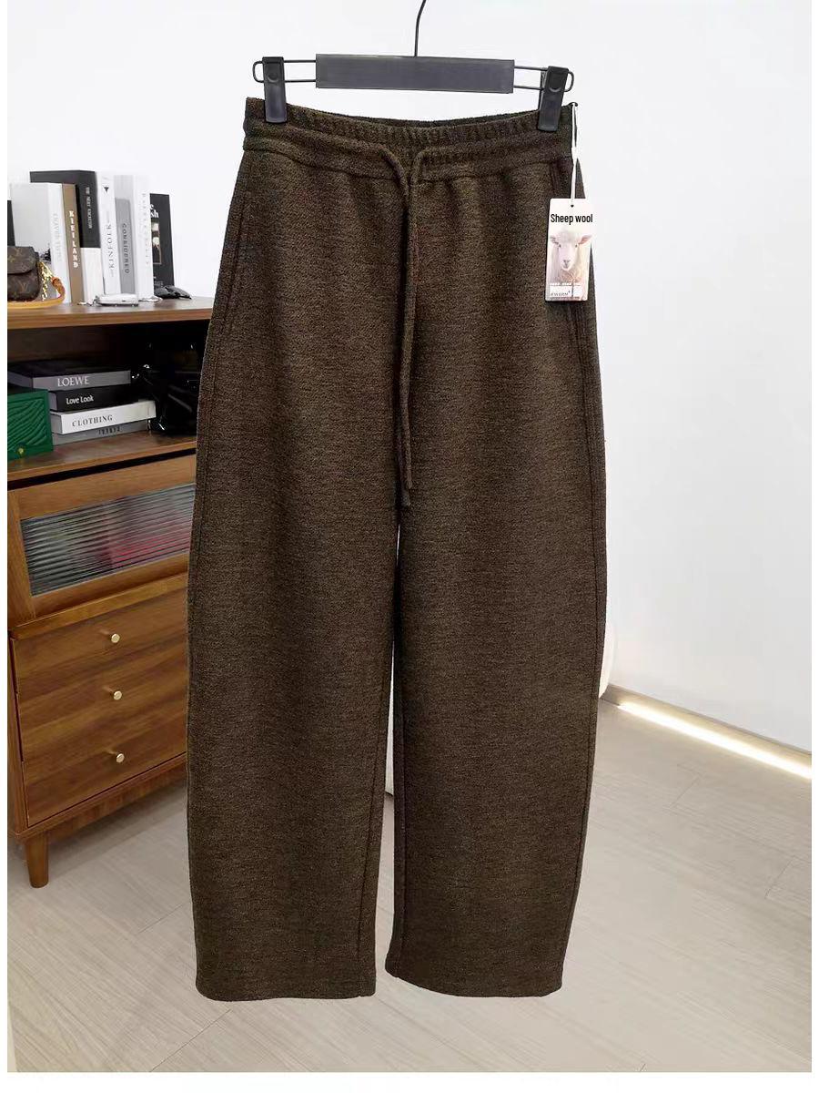 

680g Plush Wool High Waist Loose Pants - Women s Cozy Curved Leg for Autumn & Winter S (40-50 kg)