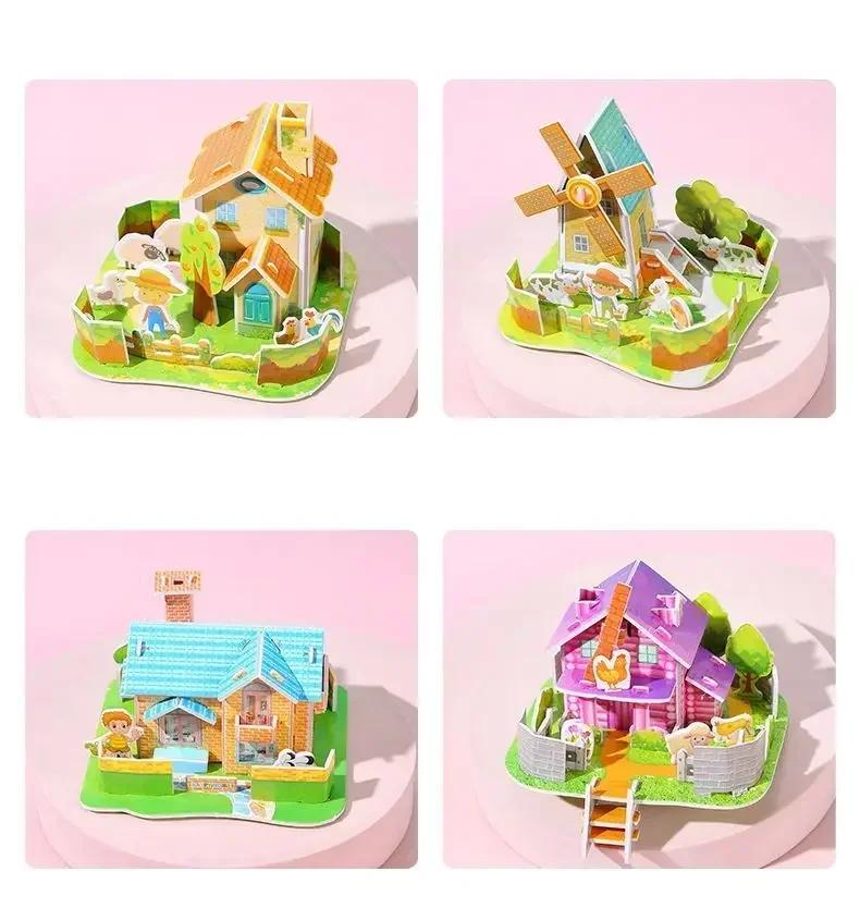 3 יחידות פאזל בניין תלת-ממדי 3D צעצועי מודל פאזל נייר ידני DIY קוביות בניין צעצוע חינוכי מתנות לילדים