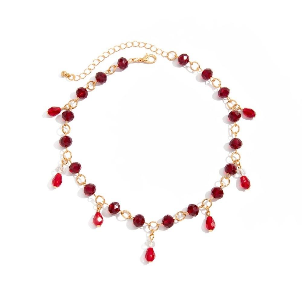 Red Crystal Bead Chain Tassel Drop Crystal Collar New Party Jewelry Night Event