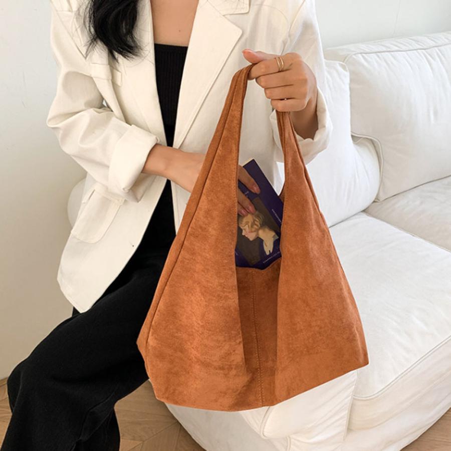 Vintage Faux Suede Hobos Women Shoulder Bags Large Capacity Tote Bag Retro Trend Autumn Big Shopper Purses Handbags