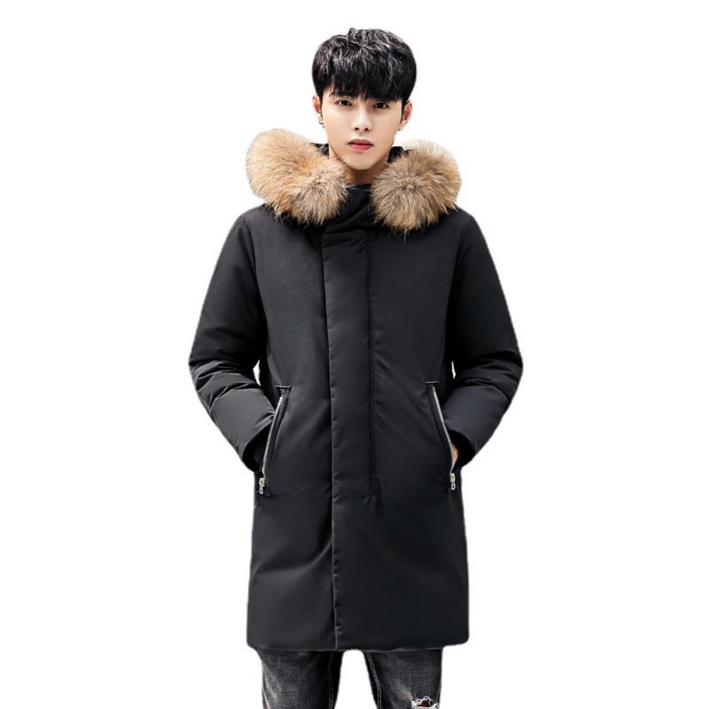 Winter new down jacket men's medium and long hooded raccoon fur collar fashion duck down thermal top jacket men