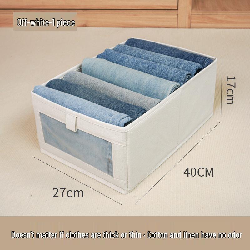 Large Cotton Linen Foldable Storage Box with Window - Thickened Fabric Organizer for Clothes and More
