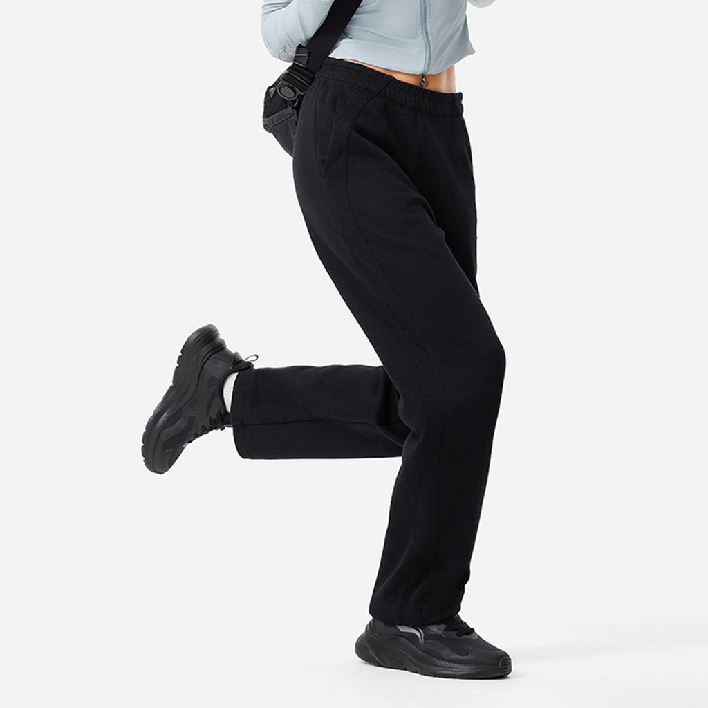 Li Ning Fitness Series Solid Color Mid Waist Comfortable Fleece Breathable Straight Leg Knitted Sports Pants Women Bottoms Black AKLU594-1