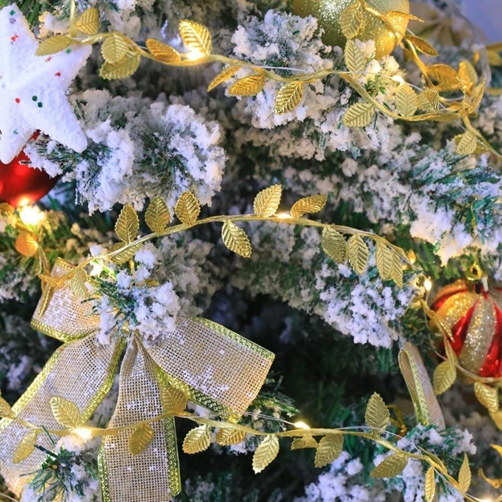 Plastic Leaf Garland String Lights Battery Powered Warm Light Artificial Vine Fairy Lights Green Leaf Golden Leaves