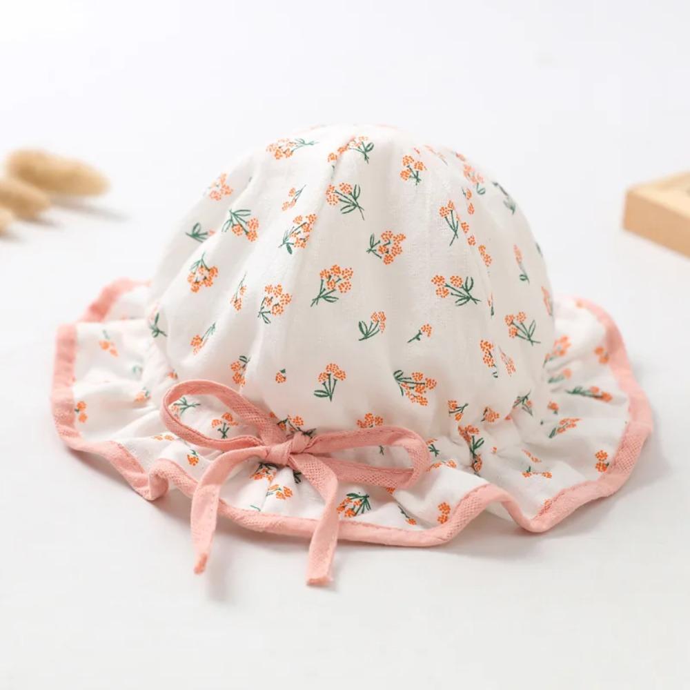 Spring Summer Cute Baby Girls Hat Floral Cotton Bucket Cap Dome Newborn Hats 1-18M