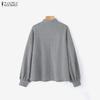 ZANZEA Women Casual Stand Collar Loose Long Sleeve Pullover Tops