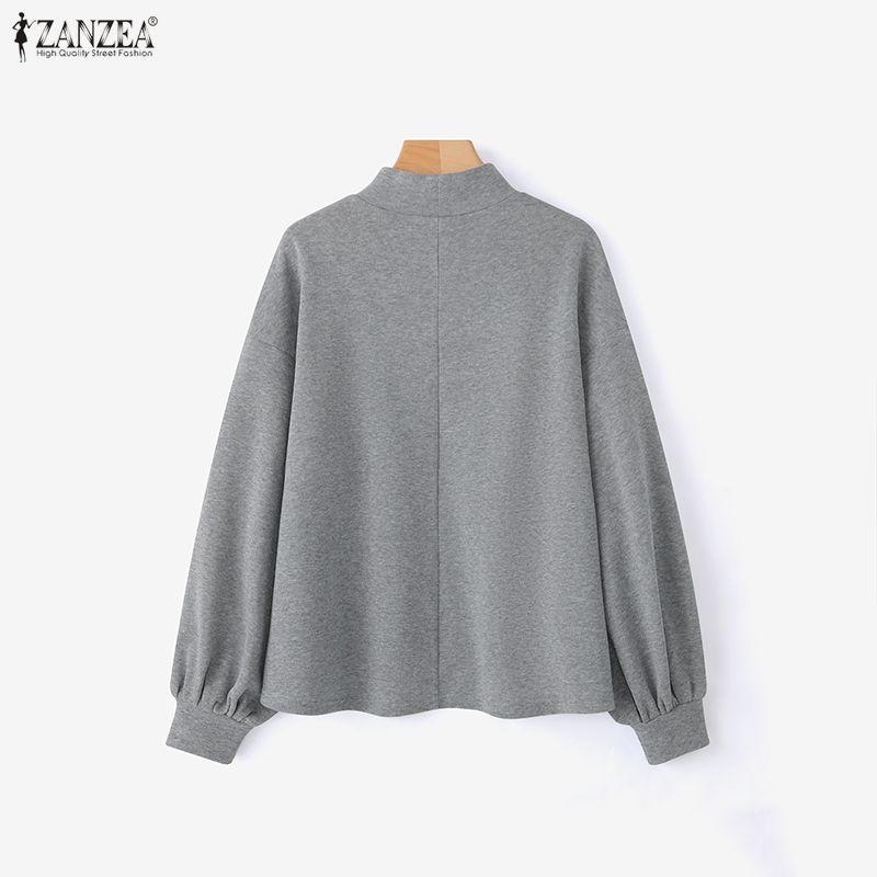 ZANZEA Women Casual Stand Collar Loose Long Sleeve Pullover Tops