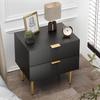 Black Nightstand with Wave Pattern and 2 Drawers, Bedroom Nightstand, Modern Nightstand with Metal Legs, 1 Piece