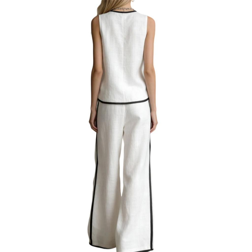 Women's Fashionable Casual Sleeveless V-Neck Top And Pants Two-Piece Set