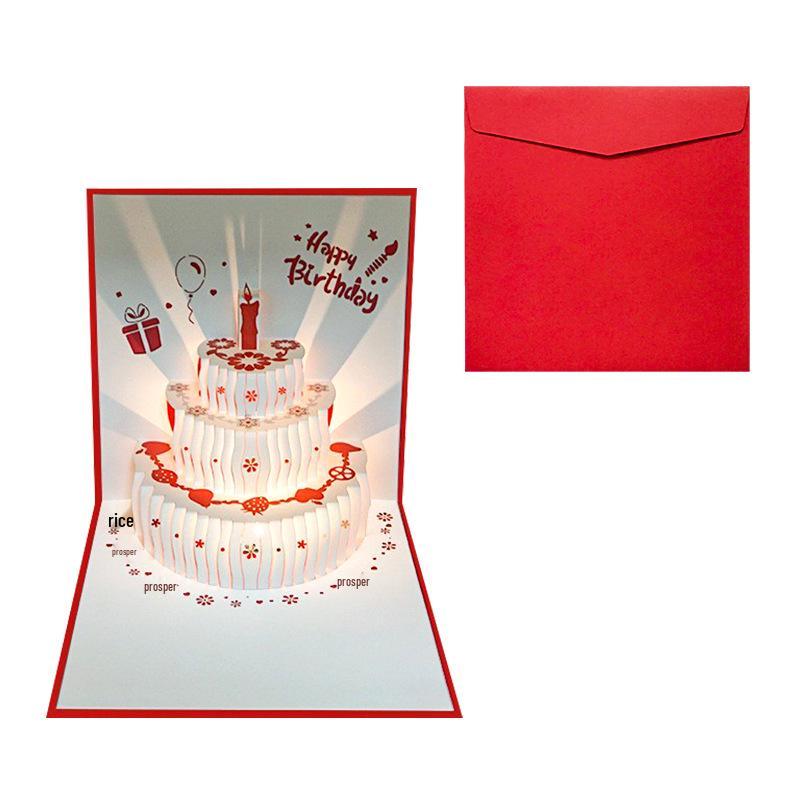 3D Birthday Cake Pop-up Greeting Card with Blessings for Company Employees