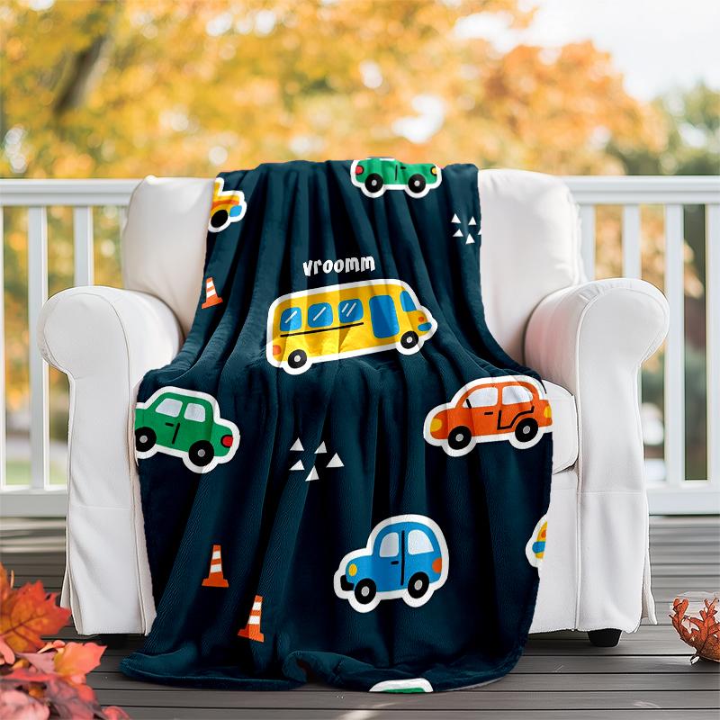 Cute Cars Theme Printed Blanket - Perfect for Couch, Bed, Travel & Outdoor Use | Machine Washable, Cozy & Durable.