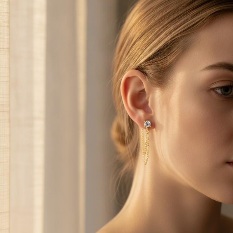 4Pcs Dangle Flat Back Earrings With Chain, Threadless Stainless Steel Push-In Cartilage Helix Tragus Nose Piercing Jewelry