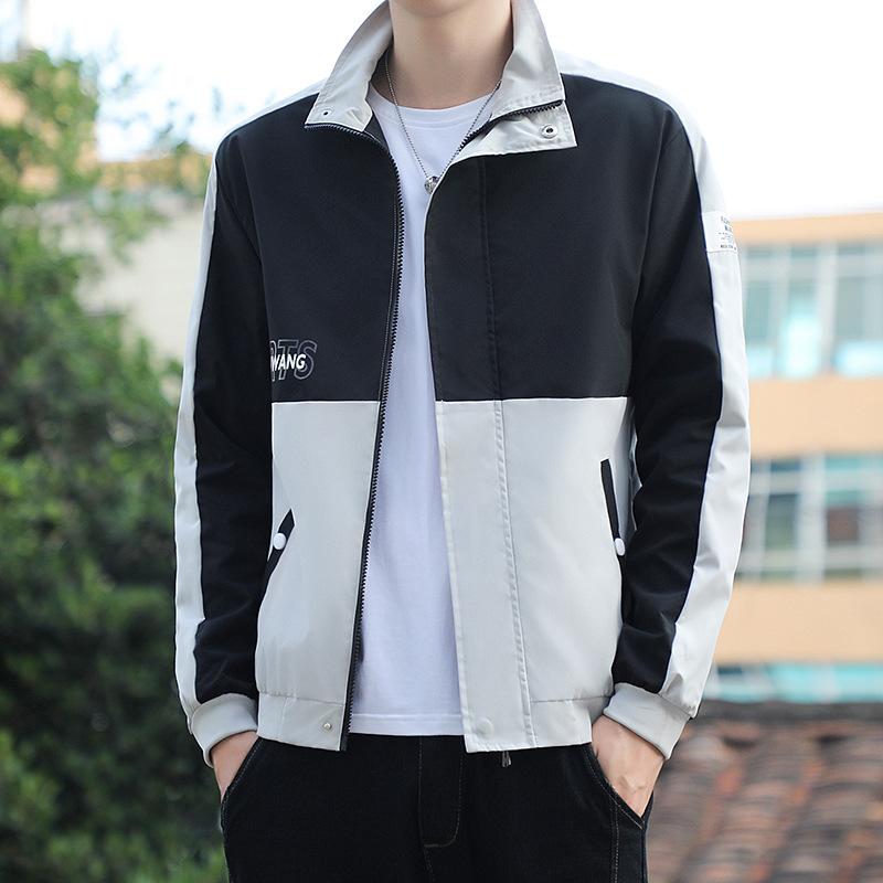 New Jacket Spring and Autumn Men's Popular Color Matching Trendy Jacket Casual Stand-up Collar Jacket