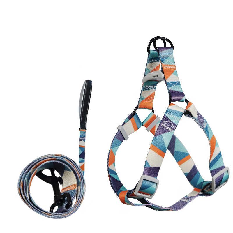 Dog Harness Dog Leash Three-piece Collar Chest Back Pet Leash Printed Dog Leash Pet Supplies