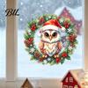 Customizable Window Patterns Christmas Owl Wreath Static Cling, Winter Holiday Glass Sticker, Decorative Party Supplies No?Glue Reusable Decal
