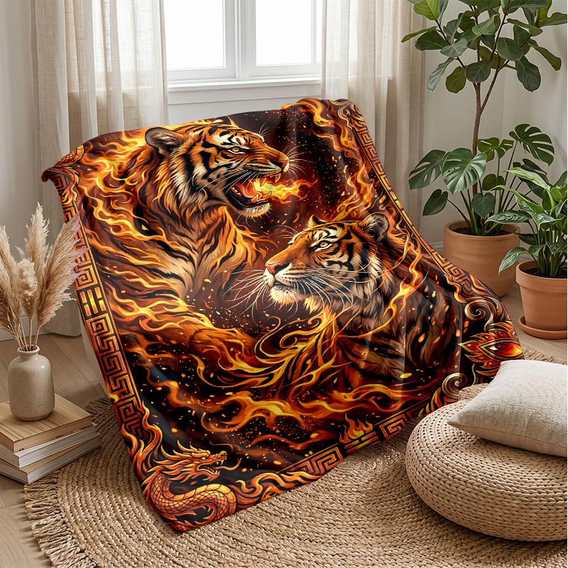 Tiger Fantasy Forest Theme blanket Lightweight Warm Flannel Blanket Decorative Throw Blanket for Home Decoration