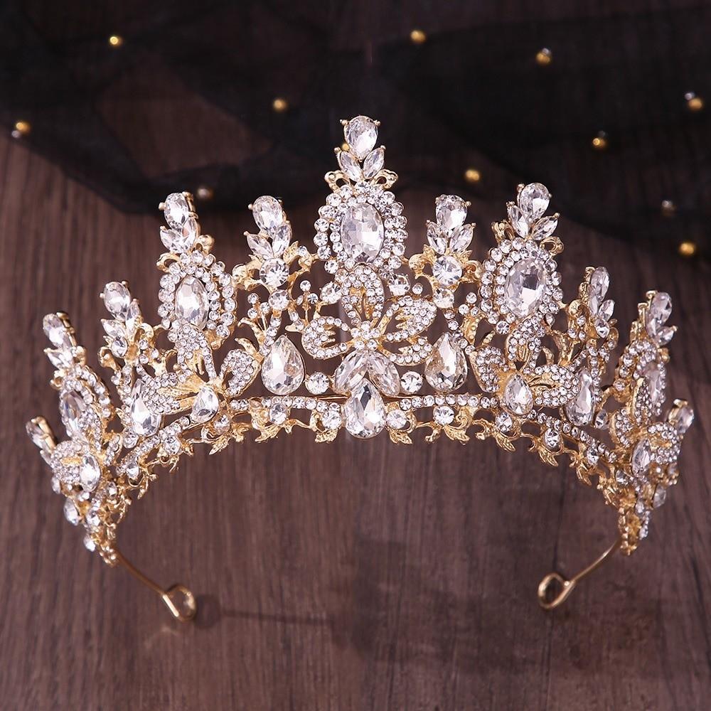 Handmade Bridal Tiara Luxurious Baroque Headpiece Princess Diadem Crystal Crown Prom золотисто-белый