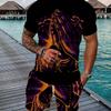 Set de Vară pentru Bărbați cu Tricou Larg Imprimat 3D și Pantaloni Scurți Modă Simplă Îmbrăcăminte Sport Casual Două Piese pentru Activități în Aer Liber