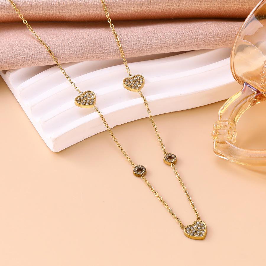 European & American Luxury Sweetheart Zircon Pendant Necklace, Bracelet & Earrings Set in Stainless Steel