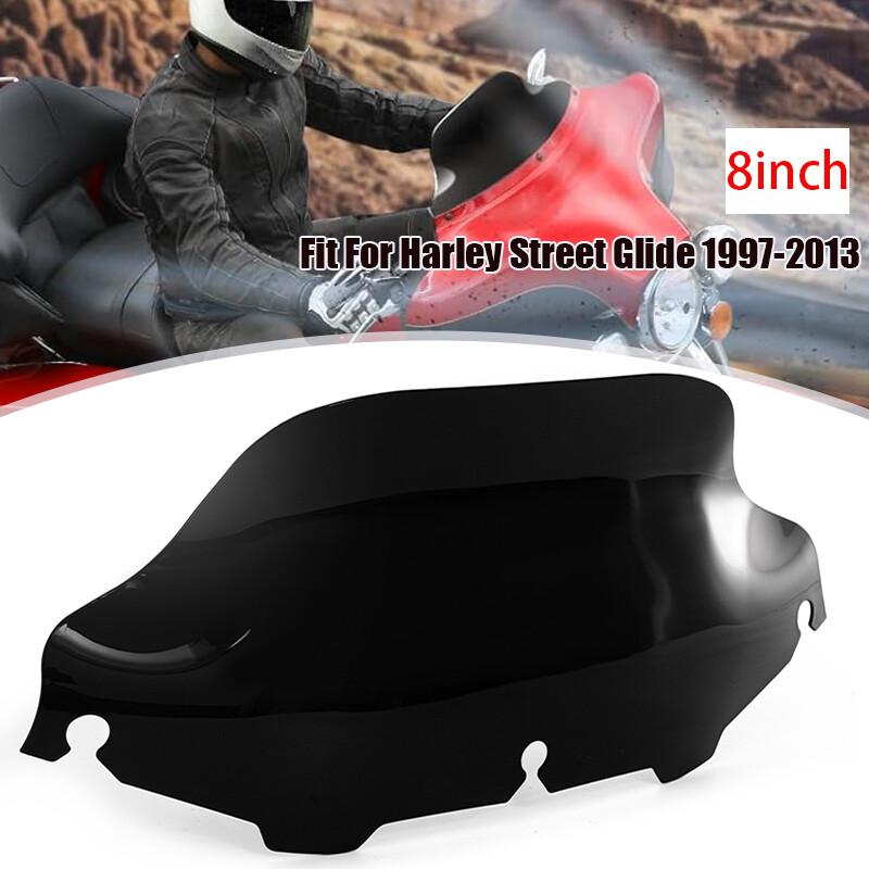 Black 8" Wave Windshield Windscreen Fits for 1996-13 Harley Touring Street Glide