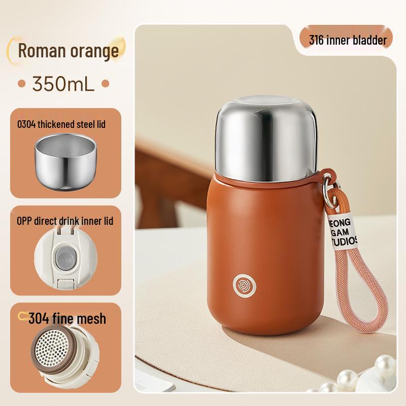 Women's Portable Thermos Mug, Compact 2025 Design, 316 Stainless Steel Lid, Suitable for Drinking Water, Child-Friendly.