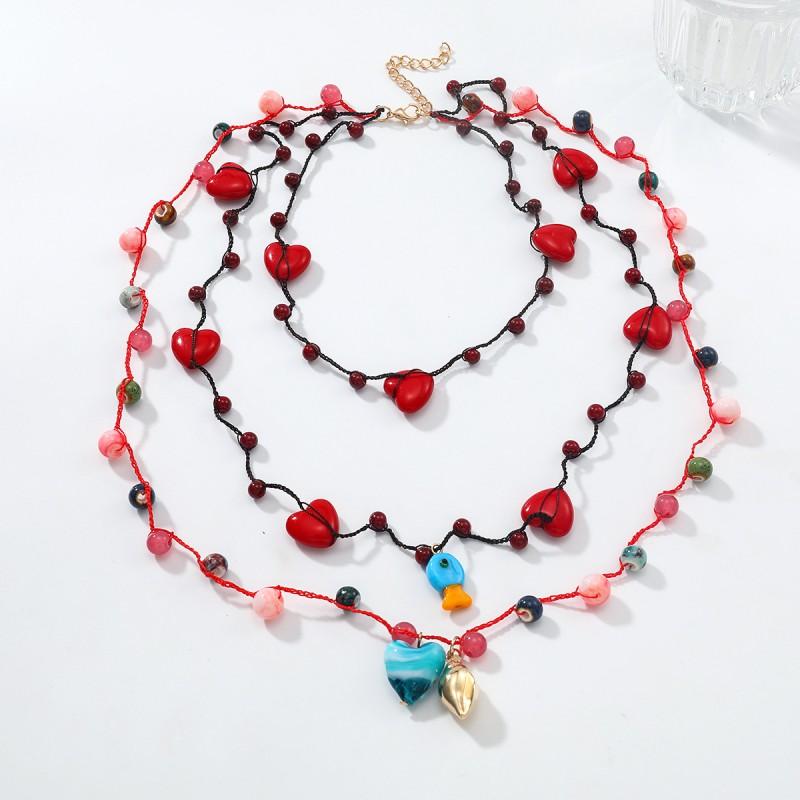 Boho Beach Necklace With Seashell Heart Charms Handwoven Multilayer Statement Jewelry Women Men 2025