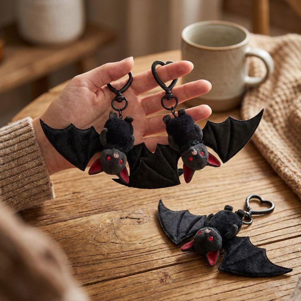 Transformable Plush Bat Keychain Novelty Cute Bat Keyring Bat Keychain with Wings Halloween Gift