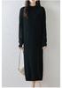 Women's Loose Knit Wool Dress with Round Neck - Over-the-Knee Length, Korean Style, Suitable for Autumn and Winter.