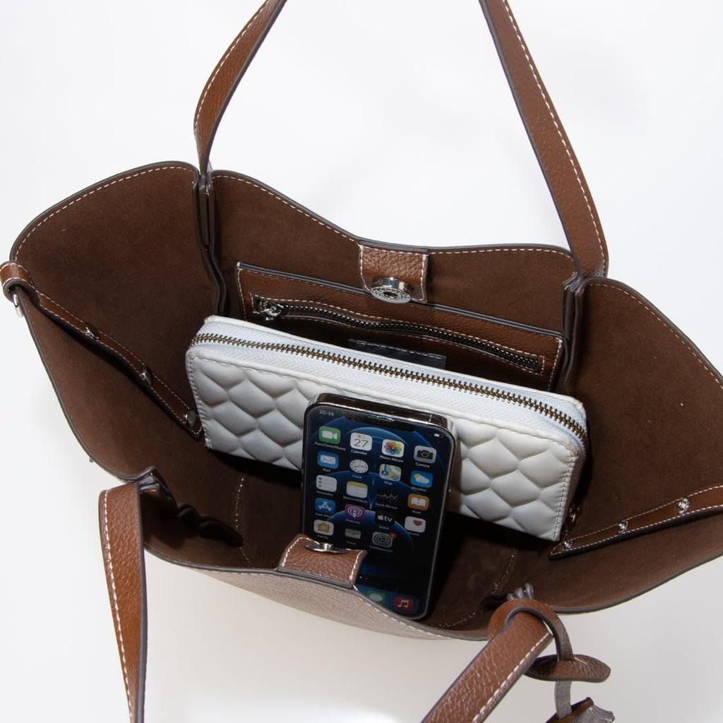 Textured synthetic leather bucket tote bag