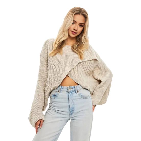 Женский свитер с круглым вырезом, летучая мышь, длинный рукав, однотонный, свободный крой, трикотажные топы хаки