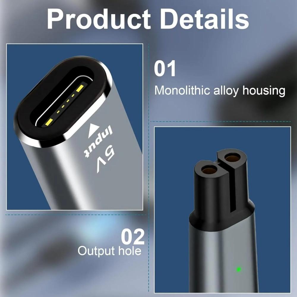 5V Type-C Shaver Adapter Charging Converter for Philips Norelco OneBlade QP2724 QP2834 BT3230 MG7910 MG5910 X3001 X3052 Shaver