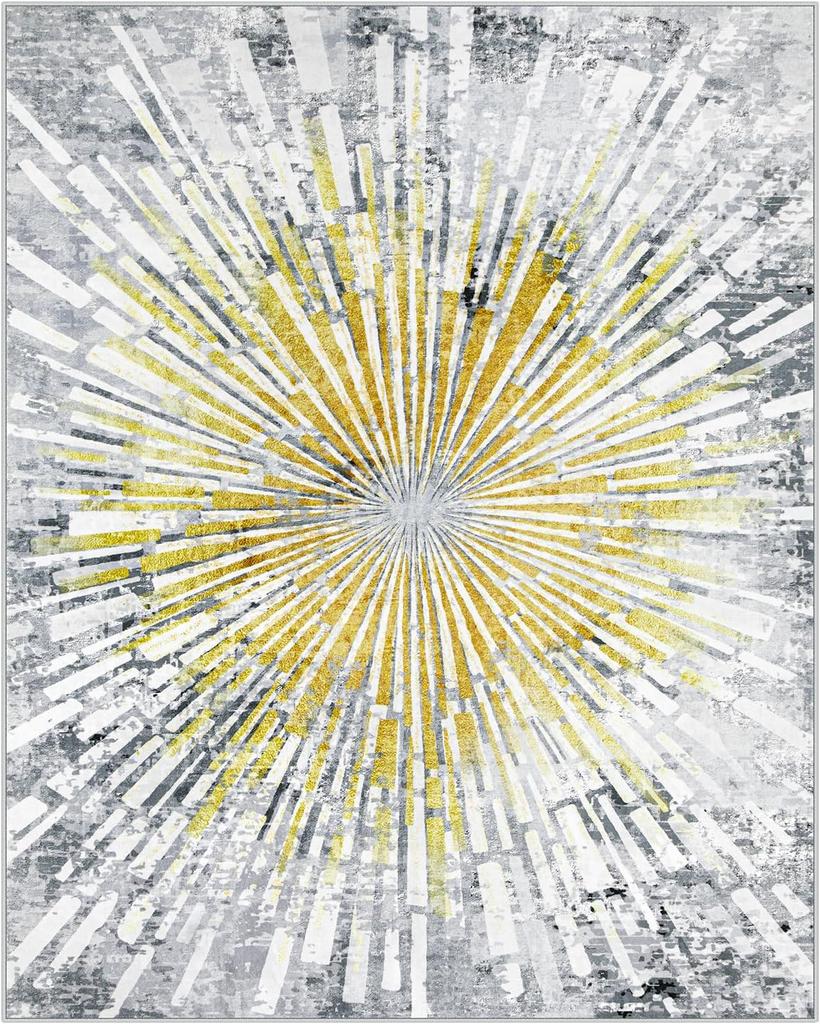 Modern Abstract Carpet Gold Yellow White Stripes Gray Rughome Decoration Living Room Bedroom Home Decor Non-Slip Floor Mat