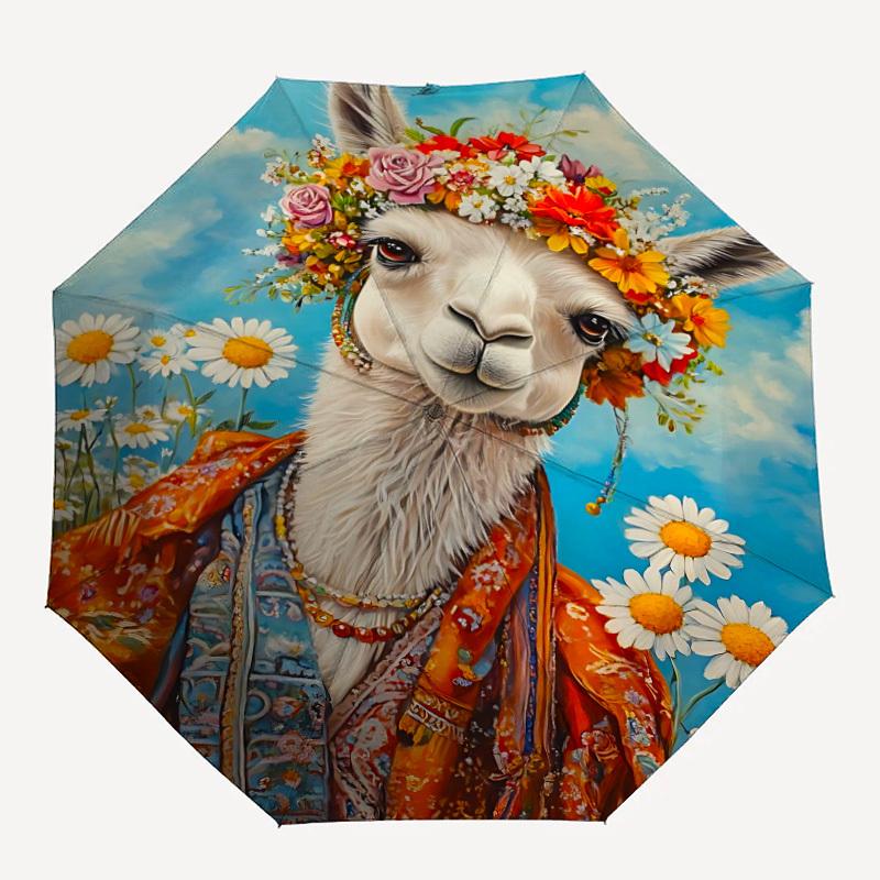 1pc Alpaca Art Print Automatic Umbrella - Automatic Opening And Closing, Sturdy Iron Frame, Portable Folding Design yy251018214