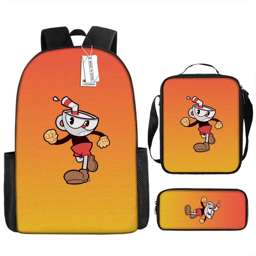 Popular New Teacup Head Cuphead Student Schoolbag Boys Backpack Backpack Satchel Bag Pencil Case Waterproof
