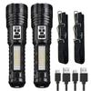 Super Big Flashlight USB Rechargeable Most Strong LED Flash Light Long Range Torch Zoom Outdoor With Digital Power Display