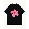 White T Shirt With Pink Hibiscus Flower Print For Casual Summer Wear