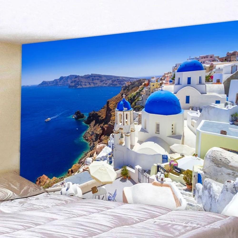 VIKAMA Coastal Landscape Print Tapestry Bedroom Headboard Living Room Study Home Wall Hanging Decor Machine Washable Durable