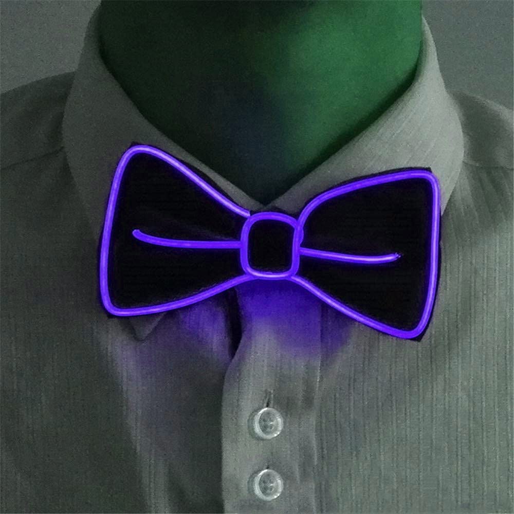 [YUANT] LED Bow Tie, Light-Up Bow Tie, Glowing LED Bow Tie, Adjustable EL Wire LED Light-Up Glowing Bow Tie (Purple)