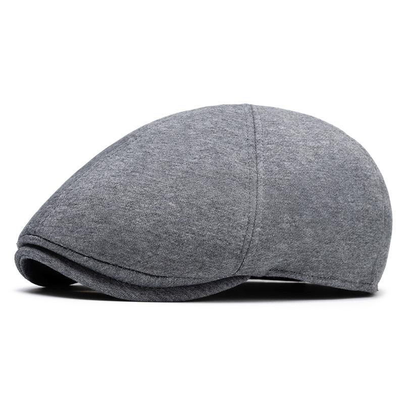 Herren Schirmmütze Herbst Winter Großer Kopf Baskenmütze Retro Baumwolle Unifarbene Kappe Britische Schiebermütze