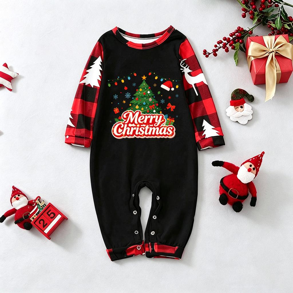 Family Matching Christmas Pajama Set with Long Sleeve Raglan Top and Pants for Women Men and Kids