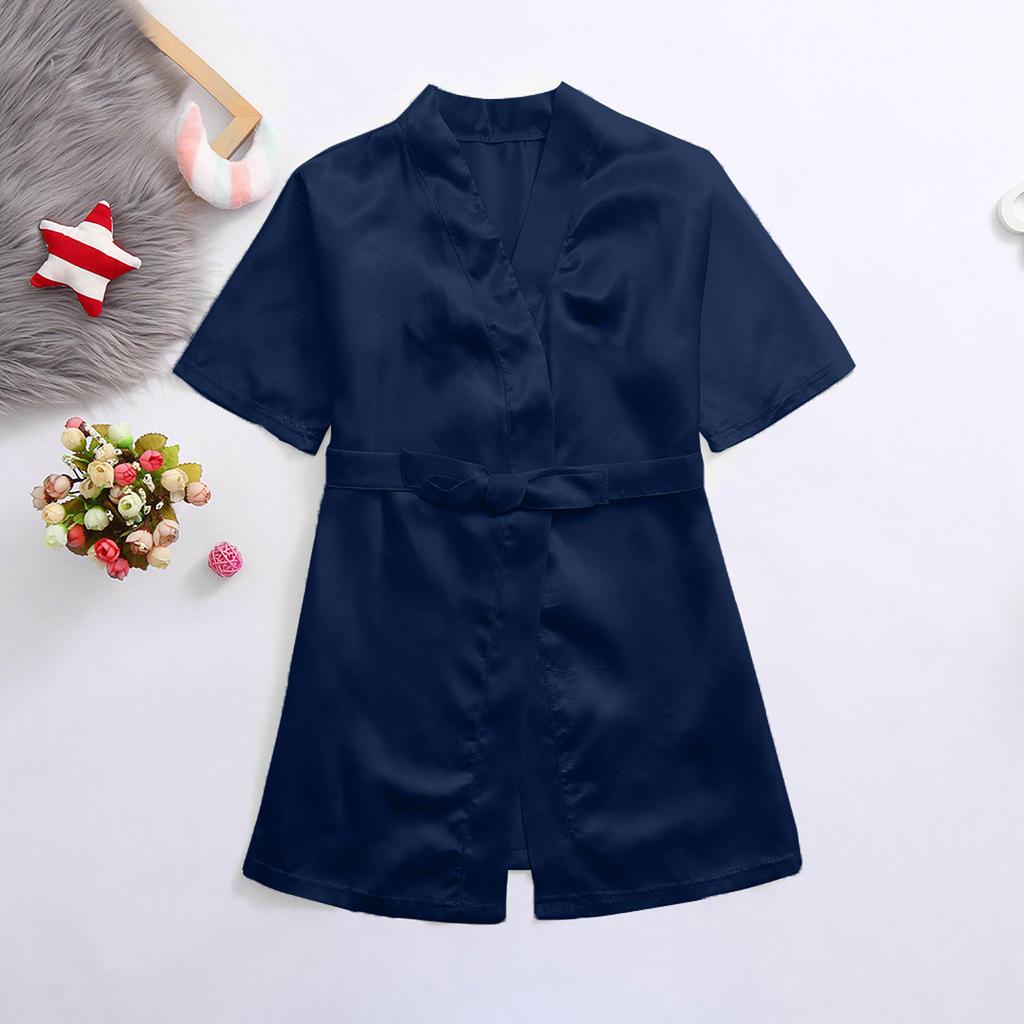 Toddler Baby Kids Girls Solid Silk Satin Kimono Robes Bathrobe Sleepwear Clothes